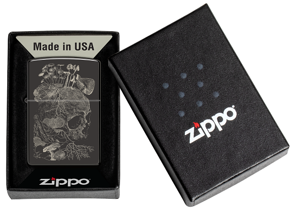 Zippo Skull Flowers Design, High Polish Black Lighter #48590