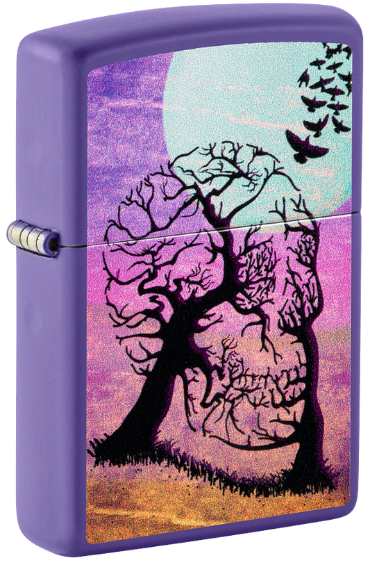 Zippo Skull in Tree Illusion, Purple Matte Lighter #48638