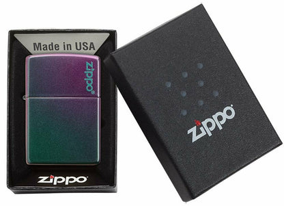 Zippo Iridescent Violet + Logo, Satin Finish Genuine Pocket Lighter NEW #49146ZL