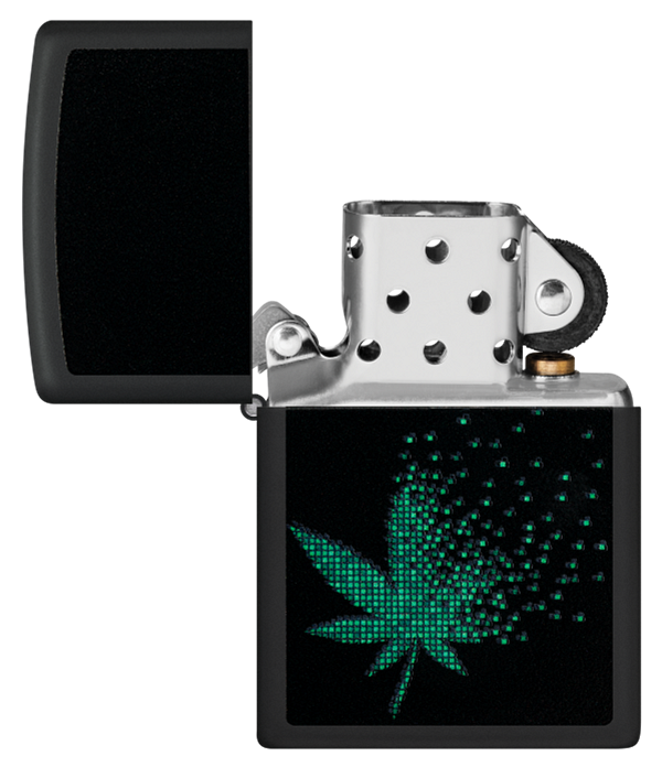 Zippo Cannabis Leaf Fading Away Black Light Design, Black Matte Lighter #48677