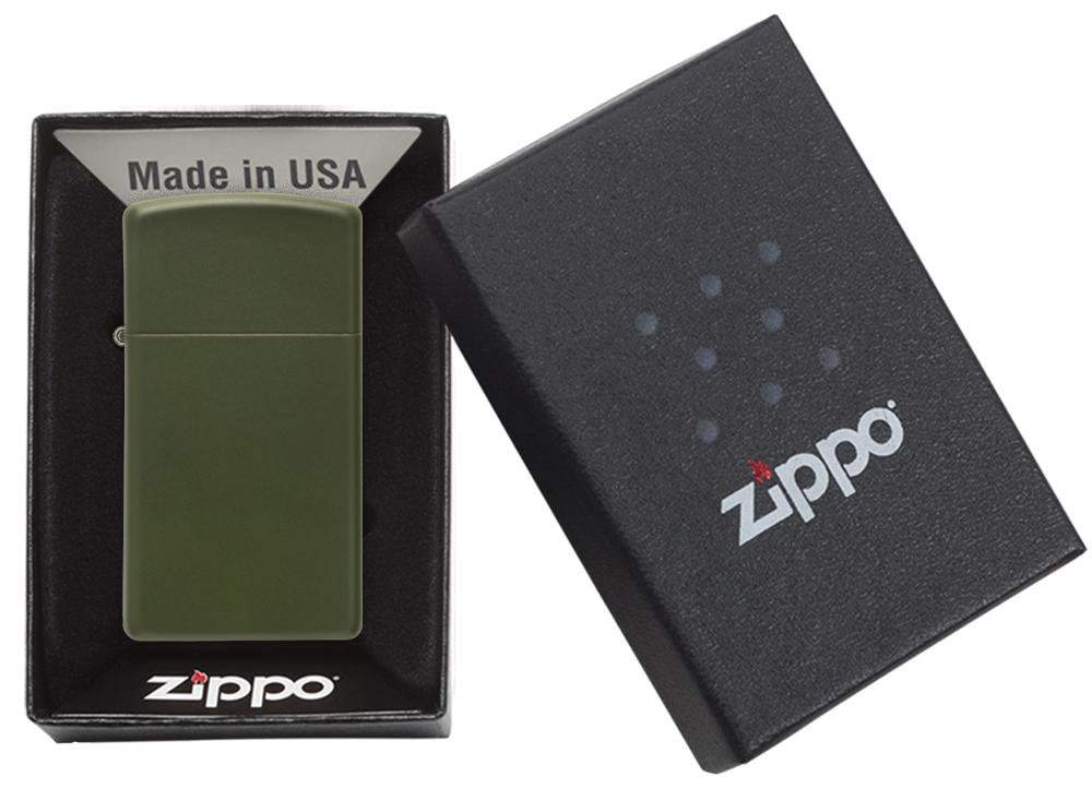 Zippo Slim Green Matte Windproof Lighter, Original Zippo Box, Made in USA #1627