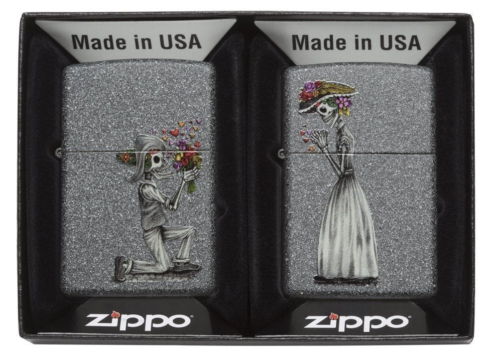 Zippo Day Of Dead Skulls Lighter Set, Iron Stone #28987