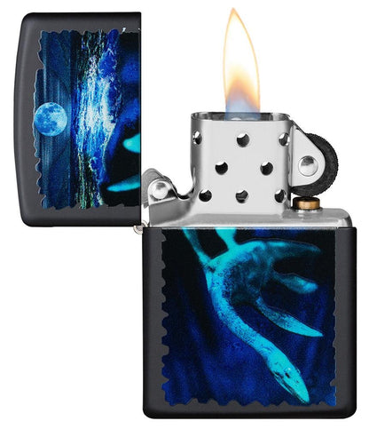 Zippo Loch Ness Ocean Monster Black Light Black Matte Windproof Lighter #49697