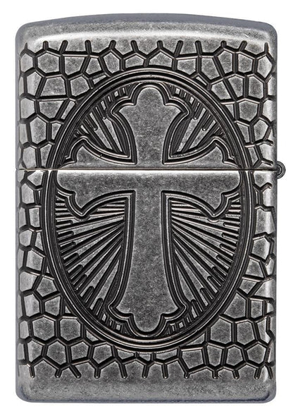 Zippo St. Christopher Protect Us, 360° Antique Silver Finish Armor Lighter #49160