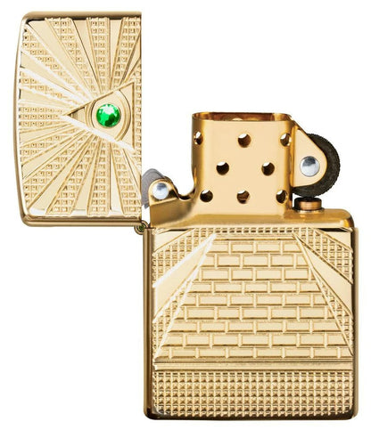 Zippo Eye of Providence Pyramid, Swarovski Crystal, High Polish Brass Armor Lighter #49060