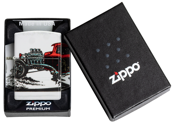 Zippo Classic Hot Rod 540 Design, White Matte Lighter #48660