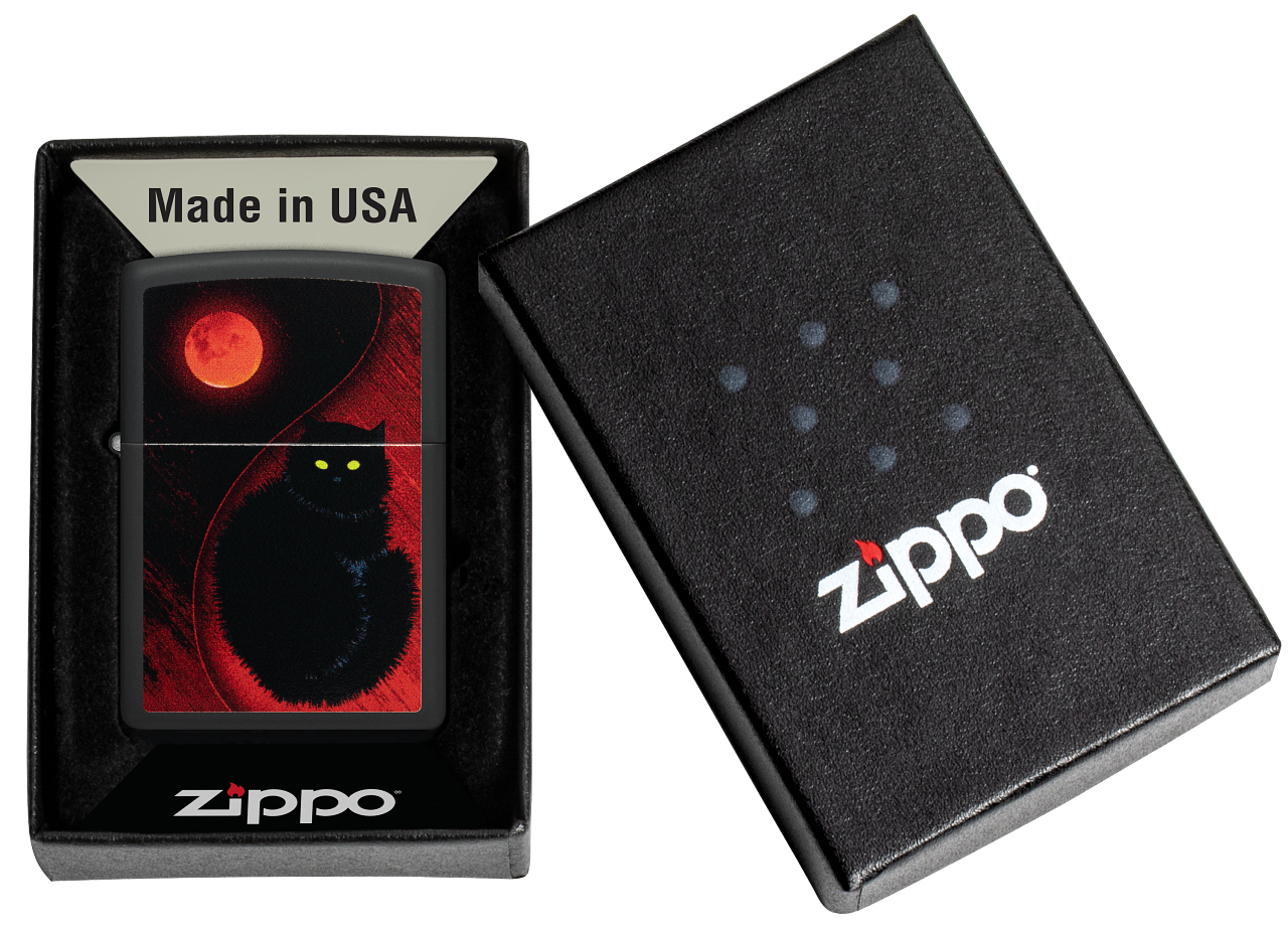 Zippo Black Cat Bad Luck, Black Matte Finish Lighter #