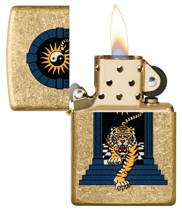 Zippo Yin Yang Tiger Design, Tumbles Brass Finish Lighter #48613