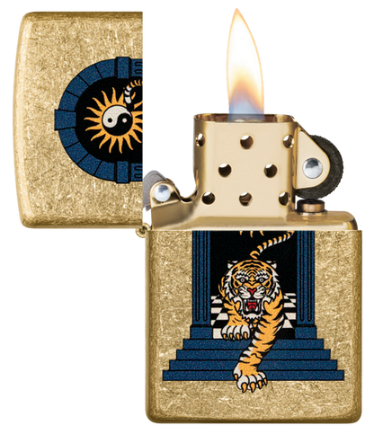 Zippo Yin Yang Tiger Design, Tumbles Brass Finish Lighter #48613