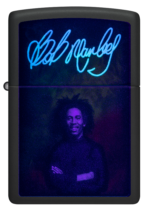 Zippo Bob Marley Black Light Design, Black Matte Lighter #48674