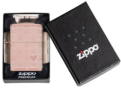 Zippo Heart Design, Laser 360° High Polish Rose Gold Lighter #49811