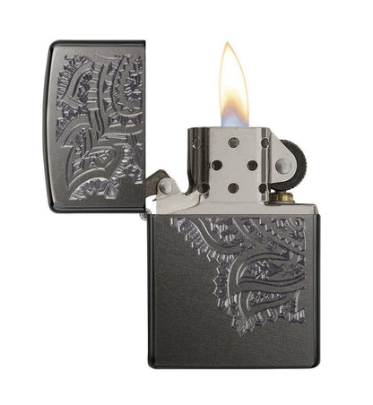 Zippo Iced Paisley Flower Lighter, Gray Dusk Finish, USA Windproof #29431