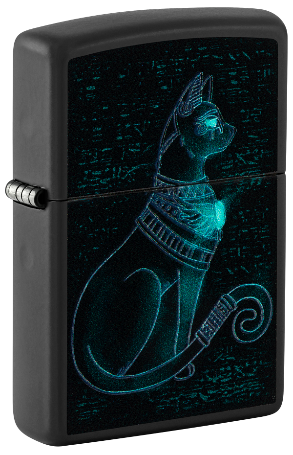 Zippo Ancient Egyptian Cat Black Light Design Lighter #48582