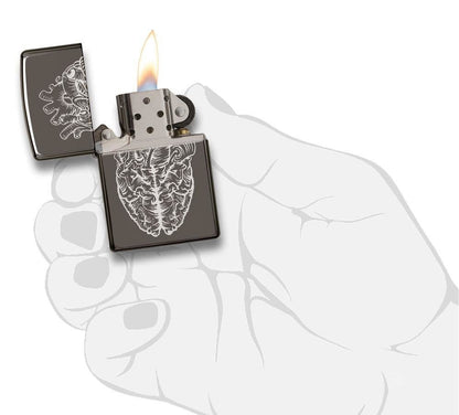 Zippo Heart Brain Lighter, Black Ice #29728