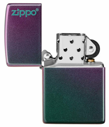 Zippo Iridescent Violet + Logo, Satin Finish Genuine Pocket Lighter NEW #49146ZL