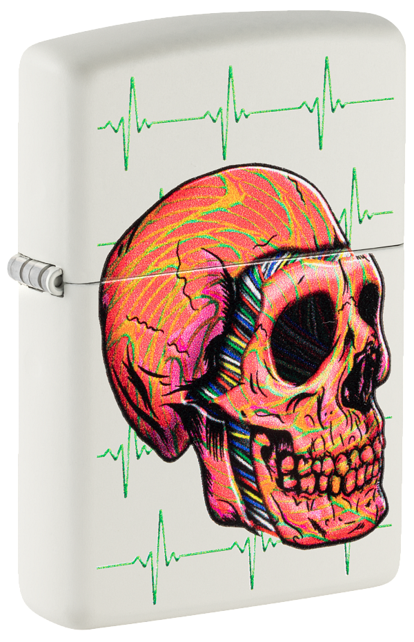 Zippo Skull EKG Color Image Design, White Matte Lighter #48659