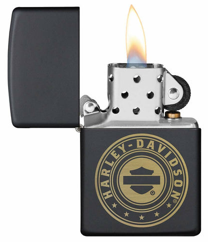 Zippo Harley Davidson Gold Logo Engraved, Black Matte Windproof Lighter #49197