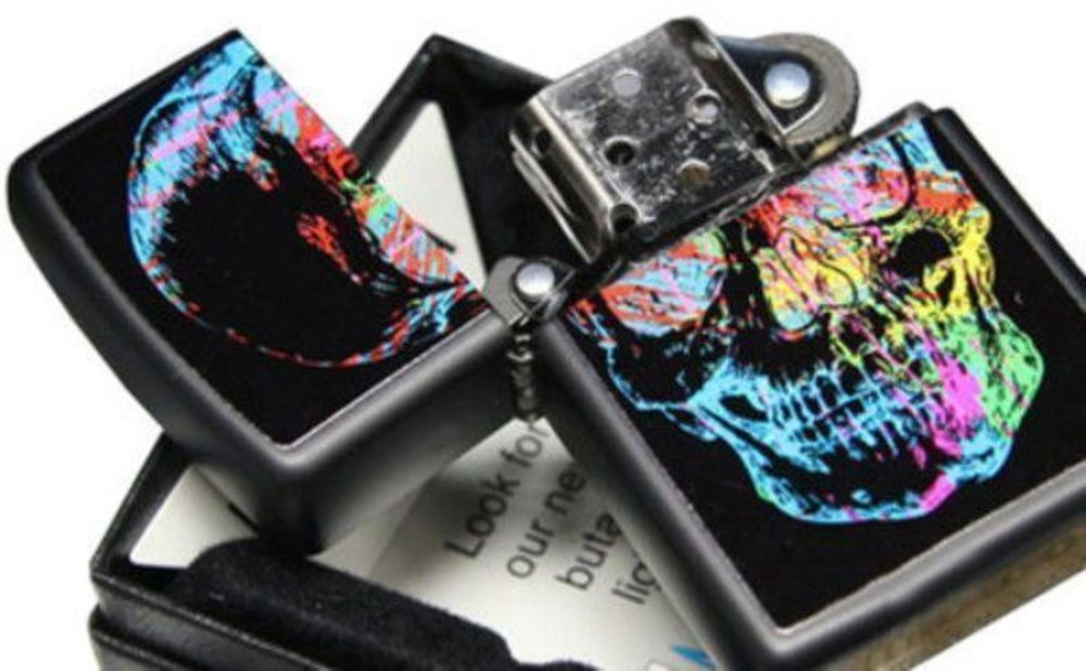 Zippo Colorful Skull, Black Matte Finish, Genuine Windproof Lighter #28042