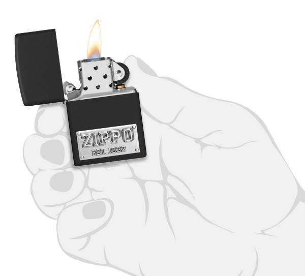 Zippo Logo Est. 1932 Emblem Design, Black Matte Lighter #48689