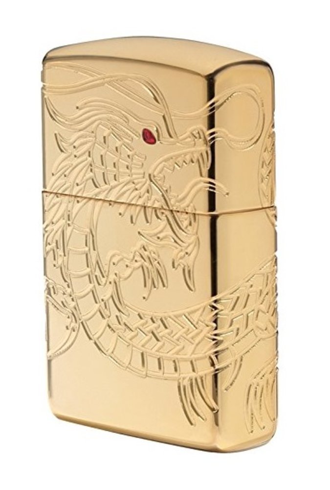 Zippo High Polish Gold Plate w/Epoxy Inlay, Asian Chinese Dragon Lighter #29265