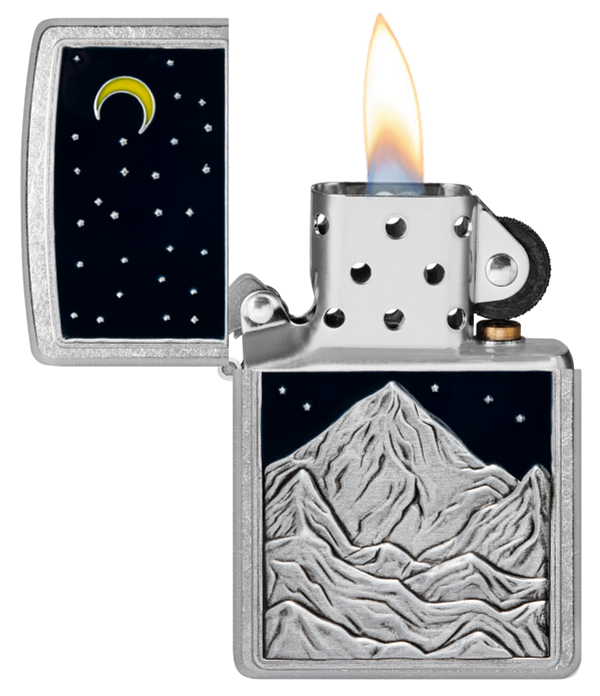 Zippo Mountain, Moon, and Stars Emblem, Street Chrome Lighter #48632