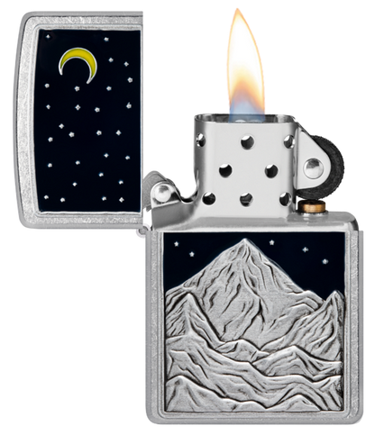 Zippo Mountain, Moon, and Stars Emblem, Street Chrome Lighter #48632