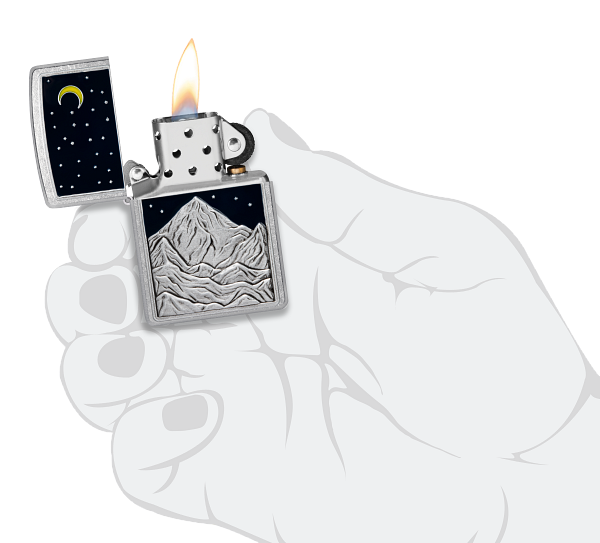 Zippo Mountain, Moon, and Stars Emblem, Street Chrome Lighter #48632