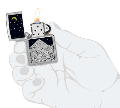 Zippo Mountain, Moon, and Stars Emblem, Street Chrome Lighter #48632