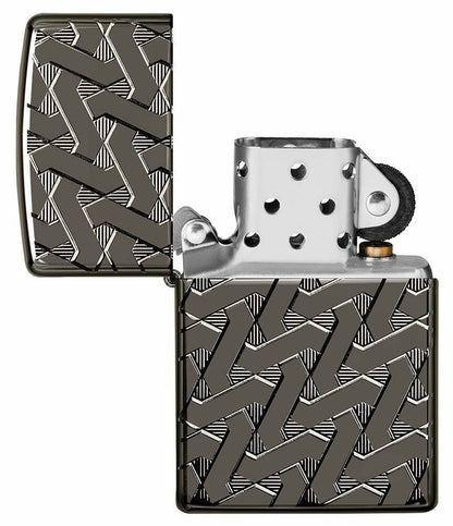 Zippo Armor Geometric Weave Deep Carve, High Polish Black Ice Lighter #49173