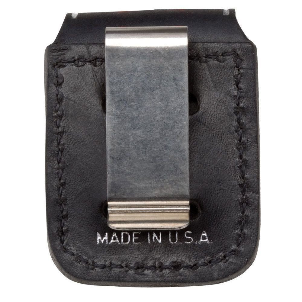 Zippo Clip-On Black Leather Pouch, For Zippo Lighters, Metal Belt Clip #LPCBK