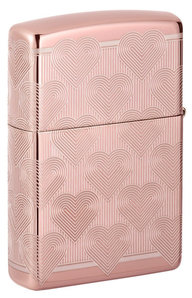 Zippo Heart Design, Laser 360° High Polish Rose Gold Lighter #49811