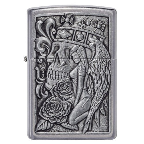 Zippo Skull and Angel Emblem, Street Chrome Finish, Windproof Lighter #49442