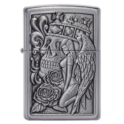 Zippo Skull and Angel Emblem, Street Chrome Finish, Windproof Lighter #49442