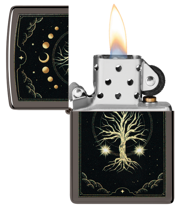 Zippo Spiritual Tree Moon Phases, Black Ice Lighter #48636