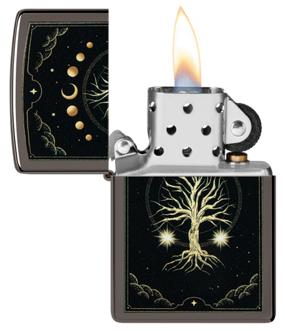 Zippo Spiritual Tree Moon Phases, Black Ice Lighter #48636