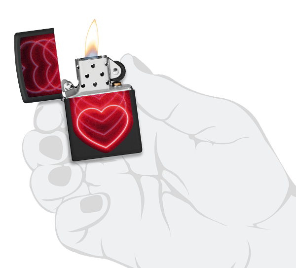 Zippo Pulsing Heart Black Light Design, Black Matte Lighter #48593