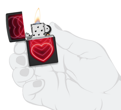 Zippo Pulsing Heart Black Light Design, Black Matte Lighter #48593