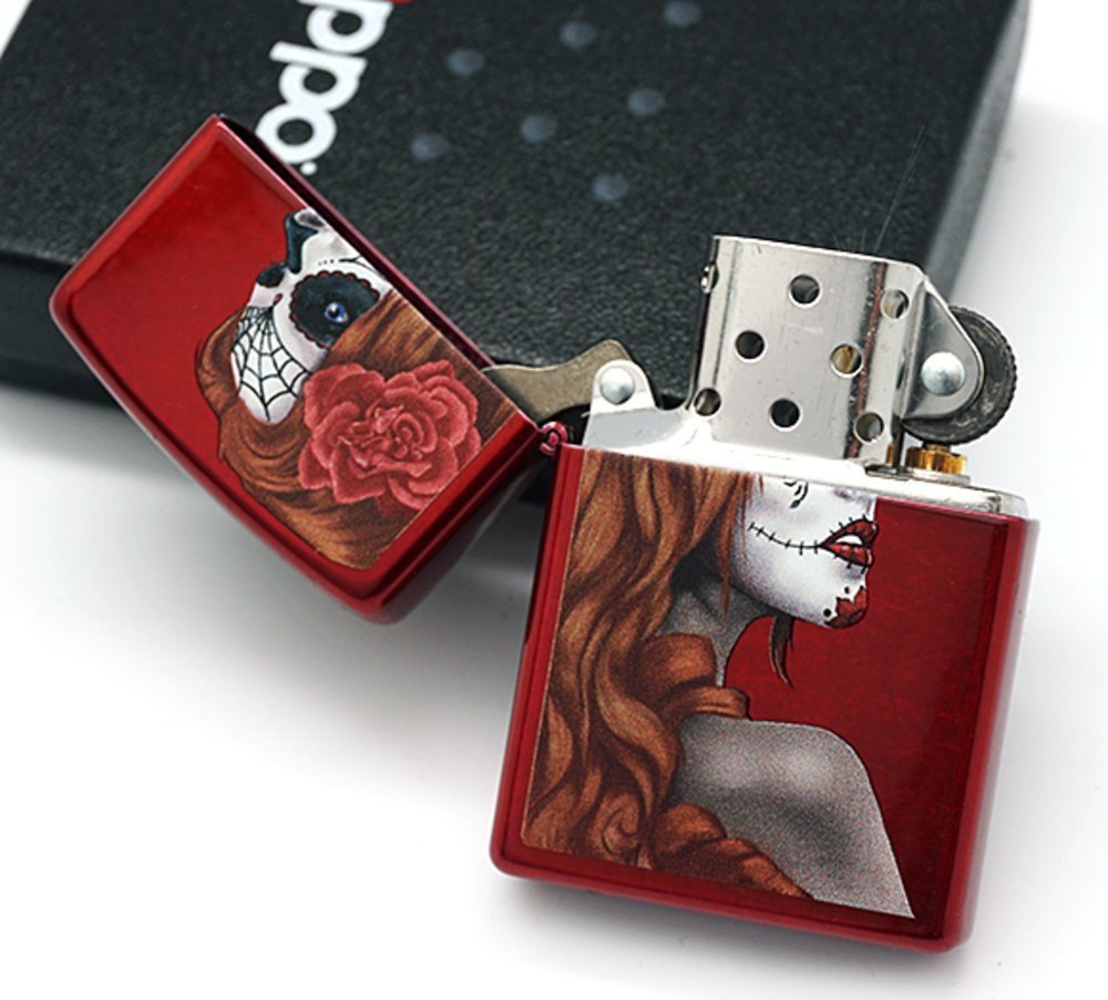 Zippo Day of the Dead Girl Candy Apple Red Lighter #28830