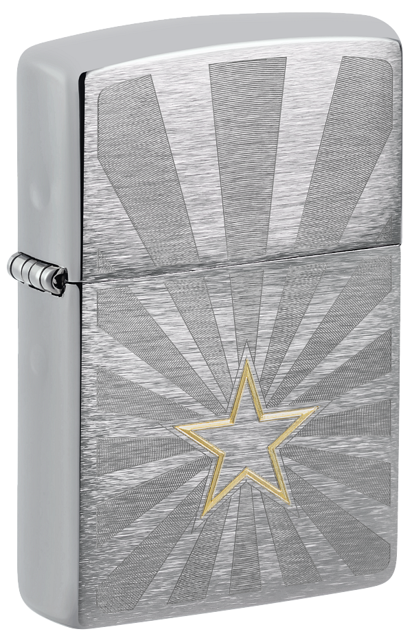 Zippo American Star Two-Tone Engraving, Brushed Chrome Lighter #48657