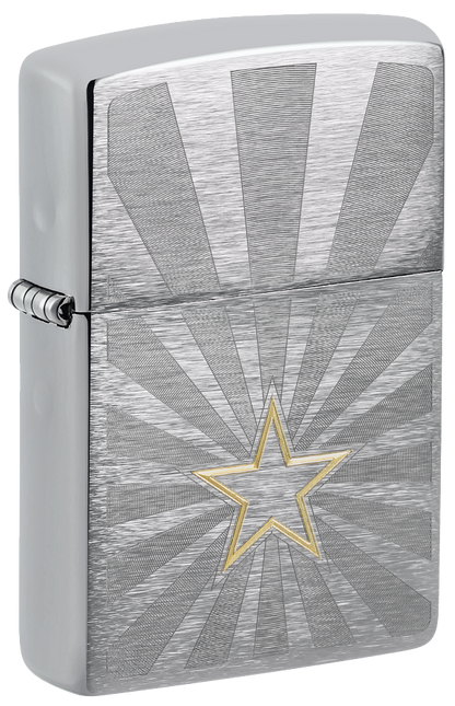 Zippo American Star Two-Tone Engraving, Brushed Chrome Lighter #48657