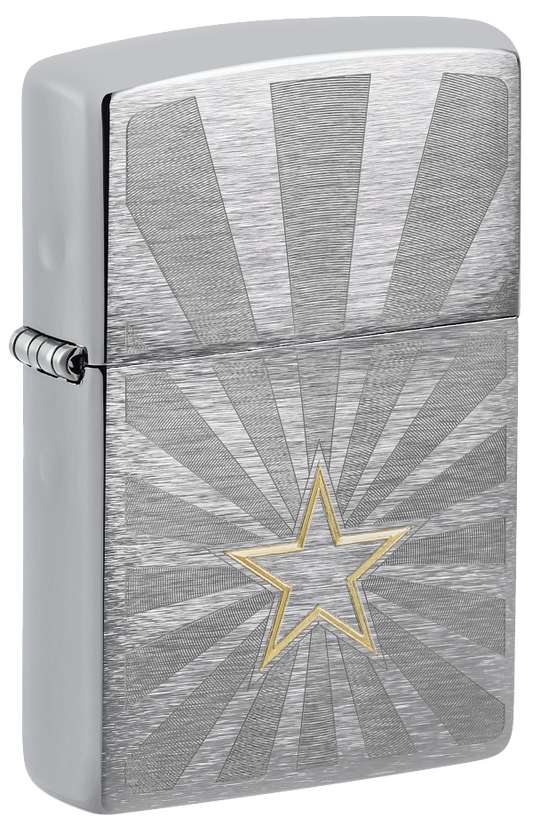 Zippo American Star Two-Tone Engraving, Brushed Chrome Lighter #48657