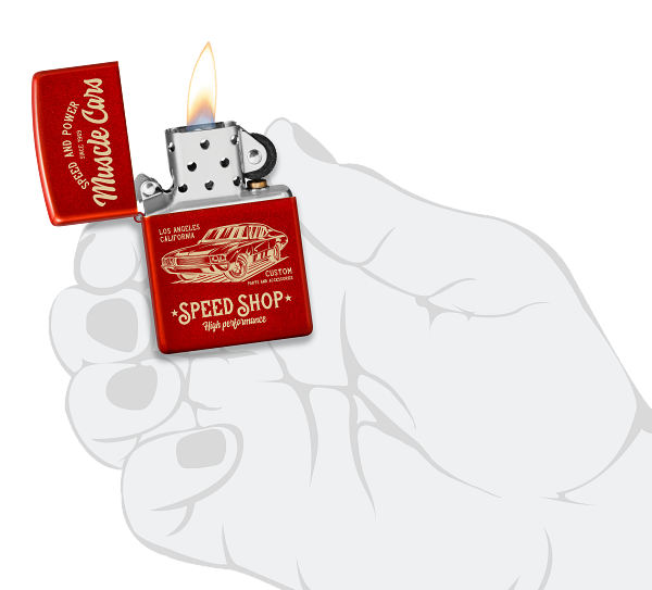 Zippo Retro Muscle Cars Metallic Red Laser Engrave Lighter #48523