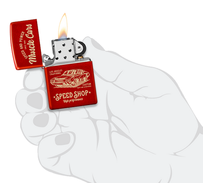 Zippo Retro Muscle Cars Metallic Red Laser Engrave Lighter #48523