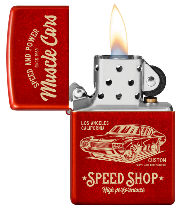 Zippo Retro Muscle Cars Metallic Red Laser Engrave Lighter #48523