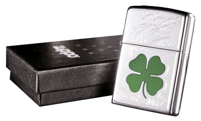 Zippo Shamrock 3D Lighter, High Polish Chrome, Clover, Windproof #24699