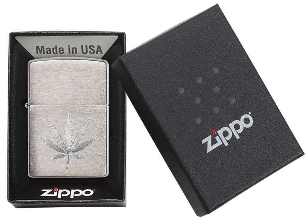 Zippo Leaf Design, Auto Engraved Brushed Chrome Pocket Lighter #29587