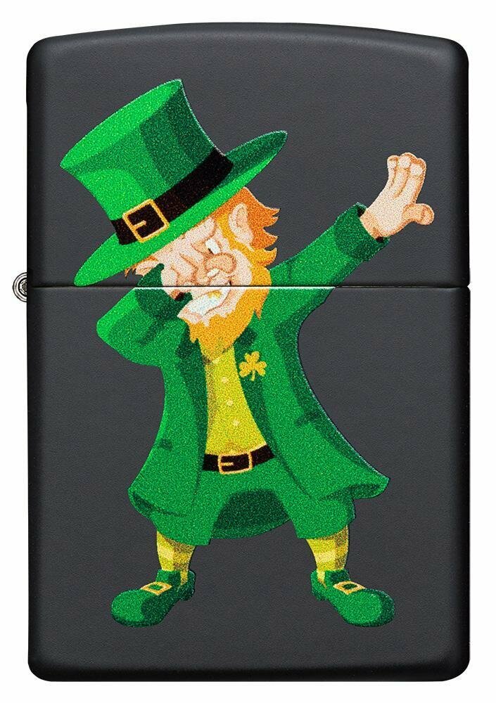 Zippo Dabbing Leprechaun St. Patrick's Day Black Matte Pocket Lighter USA #49124