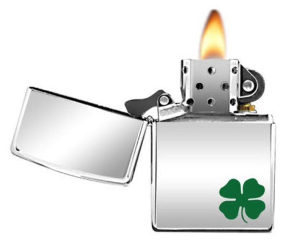 Zippo A Bit O' Luck Green Clover, Irish, Chrome Finish, Genuine Lighter #24007