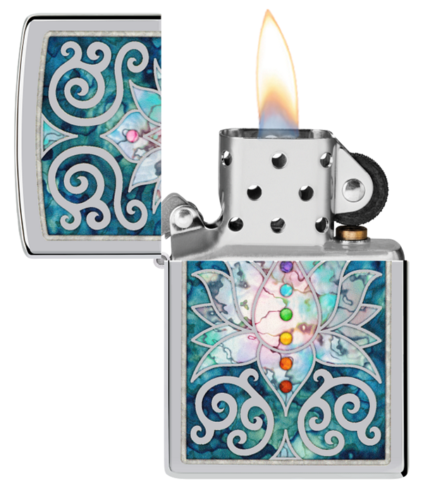 Zippo Spiritual Meditation Design, High Polish Chrome Lighter #48592