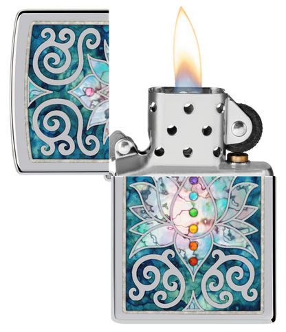 Zippo Spiritual Meditation Design, High Polish Chrome Lighter #48592